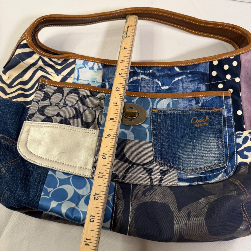 Coach Ergo Patchwork Hobo Women XL Blue Denim Suede Leather Bag 10809 - Picture 6 of 16
